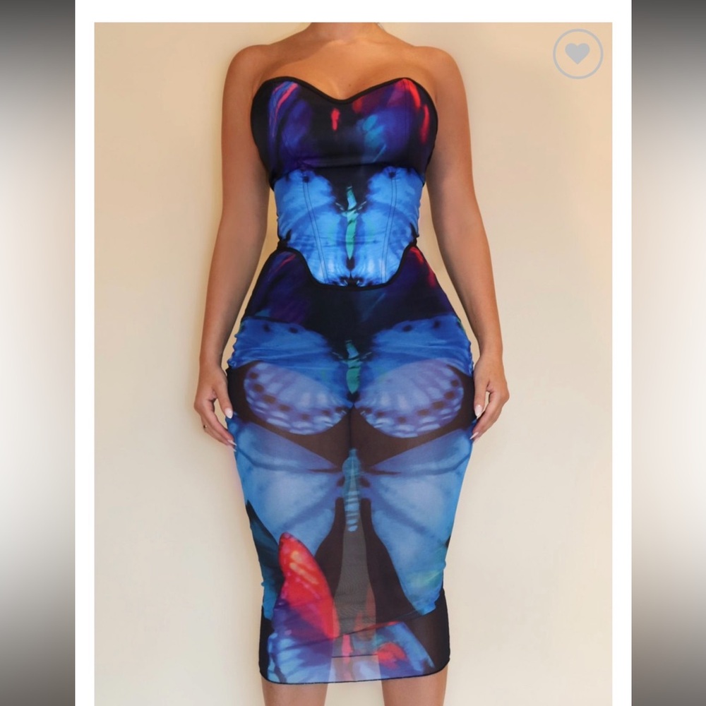 Strapless Blue Butterfly 2 piece corset with skirt